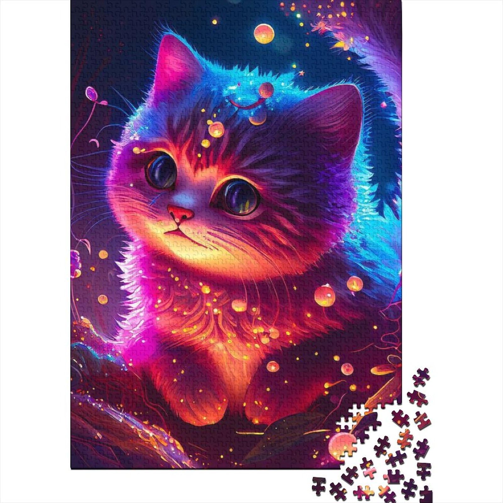 Fantasy-Katze-Puzzle aus Holz, Puzzle für Erwachsene und Jugendliche, interessantes Puzzle zur Stressreduzierung (Größe: 75 x 50 cm)