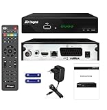 DM-Digital HEVC H265+ (10bit) FTA, DVB-T2/C Full HD, USB, HDMI, SCART, USB, programmierbare IR-Fernbedienung 2-in-1, Schwarz, Metall (HD H.265 LAN)