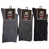 6 Paar Socken RS PIA ohne Gummi Diabetikersocken Wolle Ohne Gummizug Wollsocken uni (43-46, Schwarz-Grau-töne)