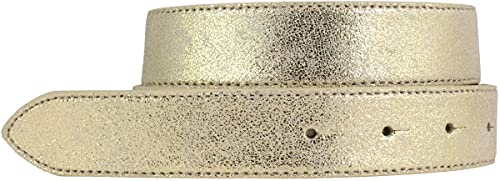 BELTINGER Hochwertiger Gürtel Metall-Optik Echt Leder ohne Schnalle 3 cm | Leder-Gürtel Metallic-Look 30mm | Gold 100cm