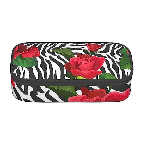 Federmäppchen für Mädchen Jungen Große Kapazität Federmäppchen Blumen und Zebrahaut Stifttasche Tragbare Make-up-Tasche für Schule Büro Studenten Teenager, Schwarz , Einheitsgröße, Münzbeutel