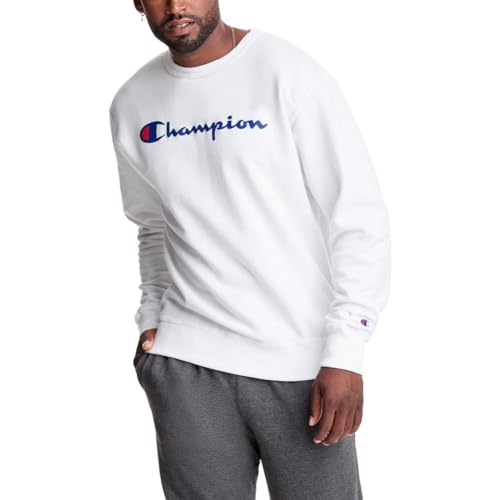 Champion Herren Graphic Powerblend Fleece Crew Sweatshirt, weiß, Groß