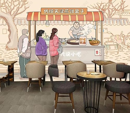 tyujlkjddlf Tapete Wandbild 3D Benutzerdefinierte Gourmet Tianjin Pfannkuchen Und Obstrestaurant Hotel Hintergrundwand-140Cmx100Cm