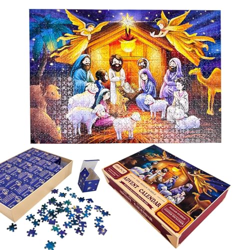 PW TOOLS Krippe Puzzle Adventskalender 2023 – Begrüßung der Krippe – 24 Teile – 1008 Teile Puzzle Adventskalender 2023 Erwachsene und Kinder