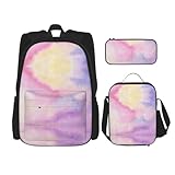 WURTON Rainbow Print Trendy Rucksack Taschen Lunchbox und Federmäppchen 3 in 1 Verstellbarer Rucksack Set, Schwarz , Einheitsgröße