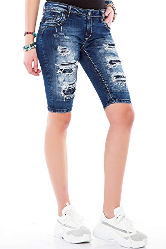 Cipo & Baxx Damen Capri Bermuda Design Used Kurze Hose Shorts Ripped Jeansshorts WK148 Blau 27