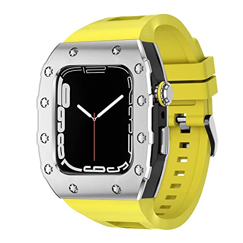 KANUZ 45 mm luxuriöses Metallgehäuse-Silikonarmband für Apple Watch, Mod Kit, 44 mm Modifikationsset für iWatch Serie 8, 7, SE, 6, 5, 4, Band (Farbe: SBY, Größe: 45 mm für 8/7)