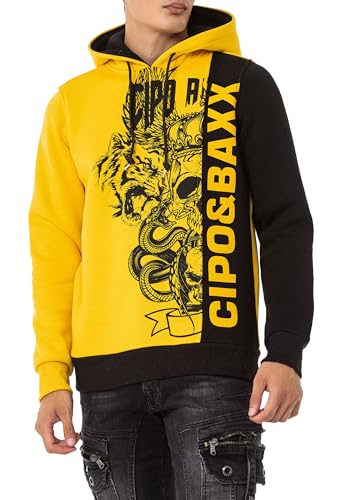 Cipo & Baxx Herren Hoodie Sweatjacke Kapuzenpullover Alloverprint Sweatshirt mit Reißverschluss CL550 Schwarz L