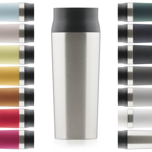 Blumtal Thermobecher 500 ml - Kaffeebecher to go aus Edelstahl - auslaufsicherer Isolierbecher kalt/heiß - Mug mit 360° Trinköffnung - Thermosbecher mit Quick-Press-Verschluss - Coffee Mug - Silber