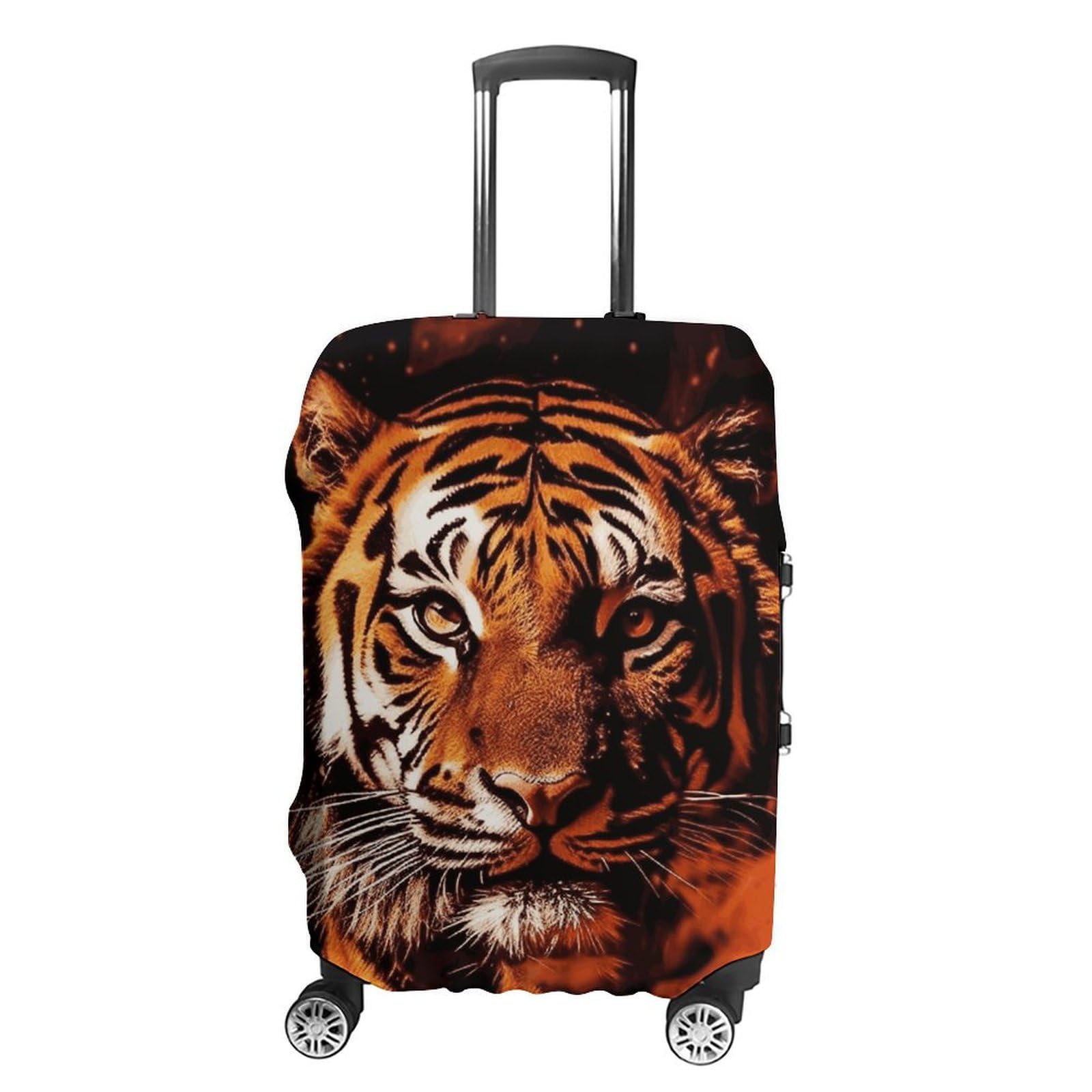 CSGJMYGS Reisegepäckabdeckung, elastisch, waschbar, modisch, kratzfest, Motiv: Tiger im Feuerkoffer, passend für 45,7 - 81,3 cm (18 - 32 Zoll) Gepäck, Style-4, XL