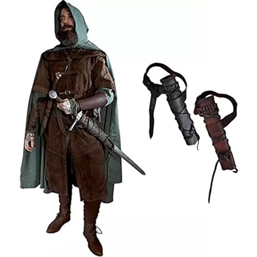 MDFCZXP Retro Leder Gürtel Schwert Halter Scheide Mittelalter LARP Waffenhülle Frosch Katana Scheide Cosplay Wikinger Ritter Accessoire Requisiten für Erwachsene, Weihnachten Geschenk,Schwarz,40cm