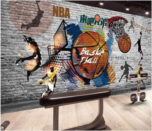 Basketball Fitness Backsteinmauer 3D Tapete Poster Restaurant Schlafzimmer Wohnzimmer Sofa TV Dekorative Wand-250cm×170cm