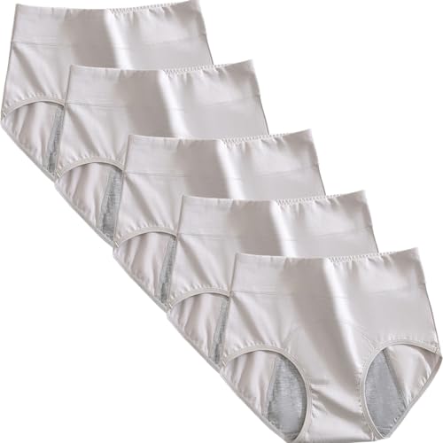 5pcs PeriodenunterschwäSche, Hohe Taille MenstruationsunterwäSche, Inkontinenz Slip, Reine Baumwolle Inkontinenz Schutzhosen UnterwäSche