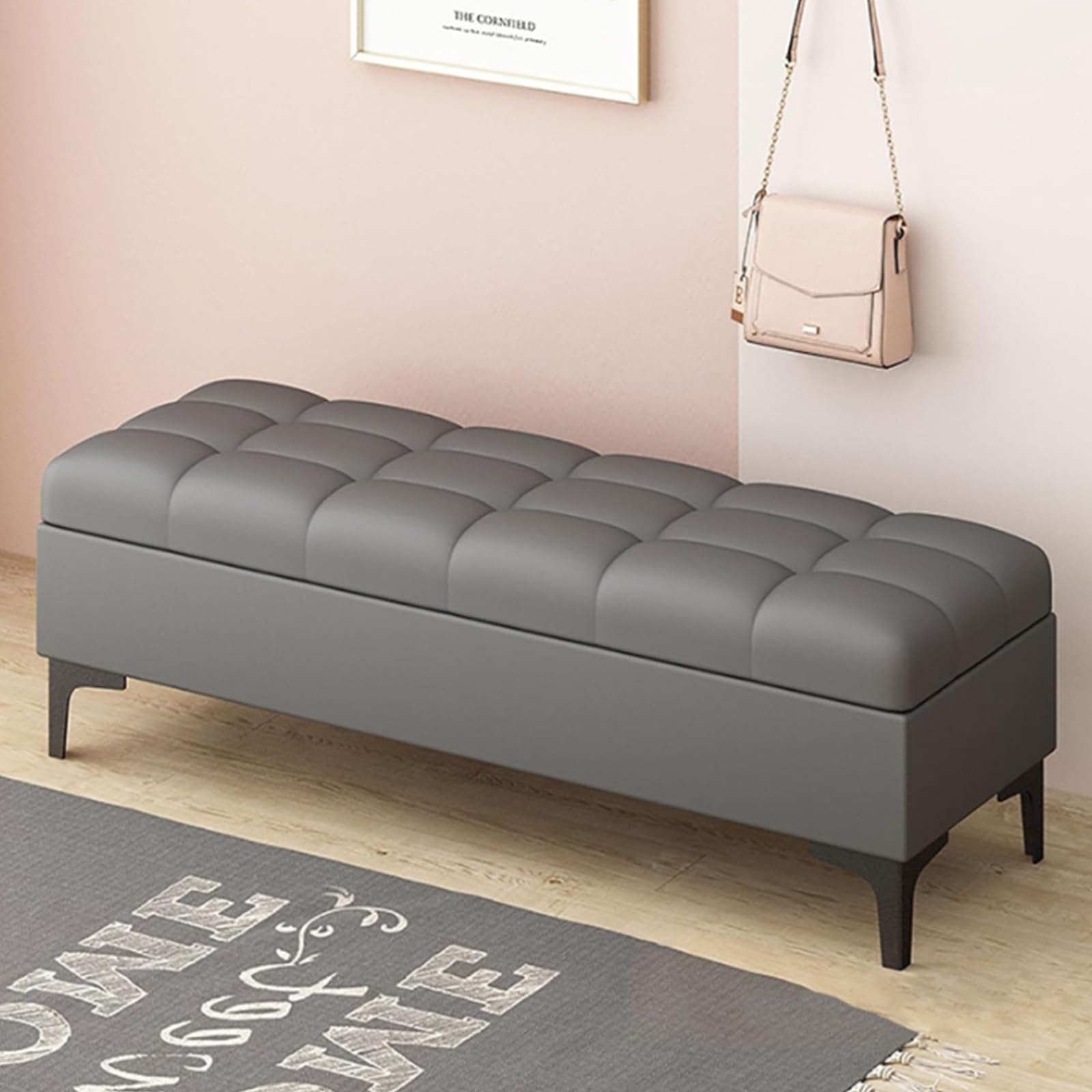 GFPHBJ Schuhbank, Sofabank, Mit Stauraum PU-Leder Fußhocker Rechteckig Nachttischbank, Geeignet Für Schlafzimmer, Wohnzimmer, Eingangsbereich,31.49" L x 15.7" W x 15.7" H,C