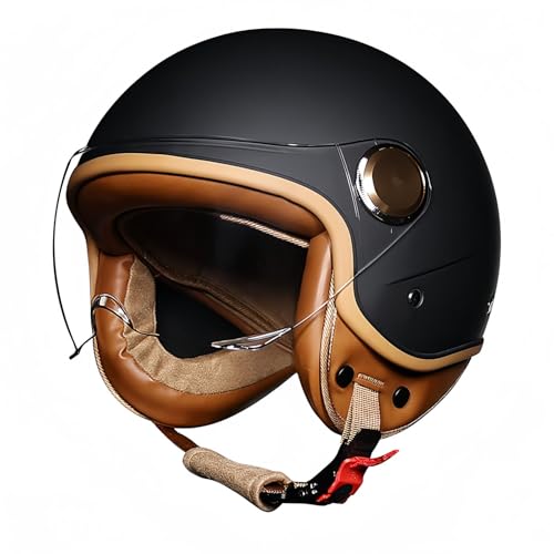 3/4 Offener Motorradhelm Schutzbrille Komfortfutter Ohrenschützer ECE-Zertifizierung Sturzhelm Roller Fahrrad Chopper Helm Erwachsene Männer E,M58-59CM