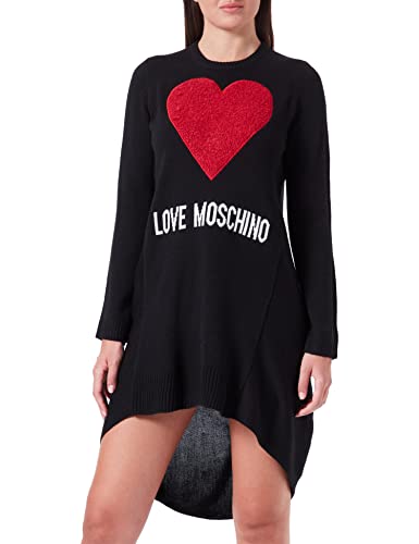 Love Moschino Damen Flared Long-sleeved in Blended Wool Dress, Schwarz, 40 EU