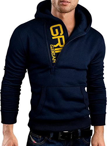 Grin&Bear Slim fit Halfzip Jacke Kapuze Hoodie Sweatshirt Kapuzenpullover, Navy, S, GEC401