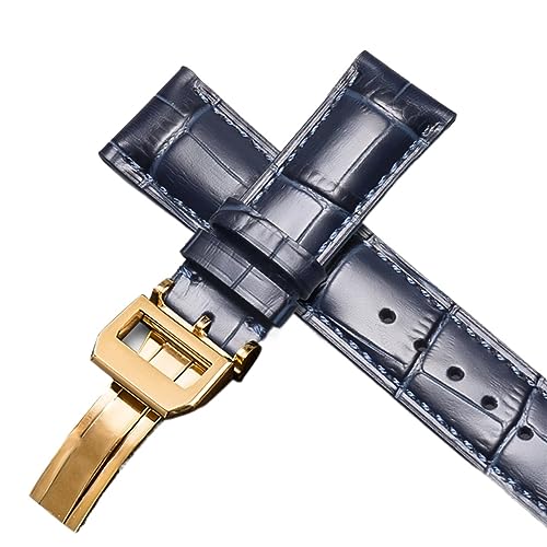 SCRUBY Beobachten Sie Armband für IWC Pilot Watches Portofino Portugieser Männer Strap Watch Accessorie Real Leder Uhren Band Uhrengürtelkette(Blue-Gold Clasp2,20mm)