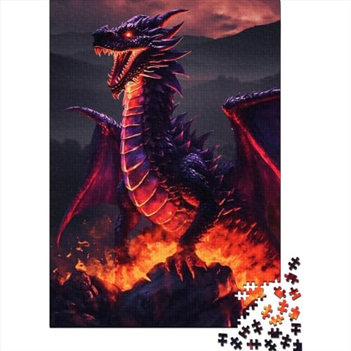 Feuerdrachenlord Holzpuzzle für Erwachsene und Teenager 1000 Teile Puzzle für Erwachsene Puzzle Nachhaltiges Puzzle für Erwachsene (Größe: 75 x 50 cm)