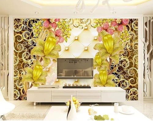 Goldene Blume Goldenes Muster 3D Tapete Poster Restaurant Schlafzimmer Wohnzimmer Sofa TV Dekorative Wand-150cm×105cm