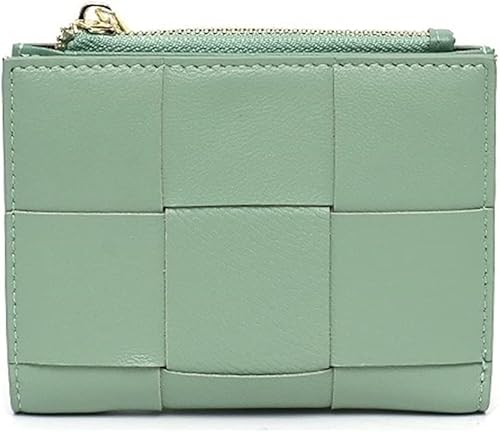 Brieftasche, Kartentasche, modisch, gewebt, echtes Leder, kurze Geldbörse for Damen, funktionale Bifold-Geldbörse, Geldbeutel, weiblich, schick, kleine Kartenhalter (Farbe: Rosa) (Mint) (Farbe: Mint)