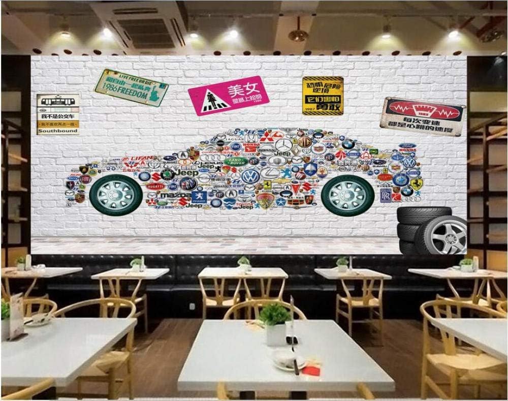 Backsteinmauer Modellauto-Logo 3D Tapete Poster Restaurant Schlafzimmer Wohnzimmer Sofa TV Dekorative Wand-300cm×210cm