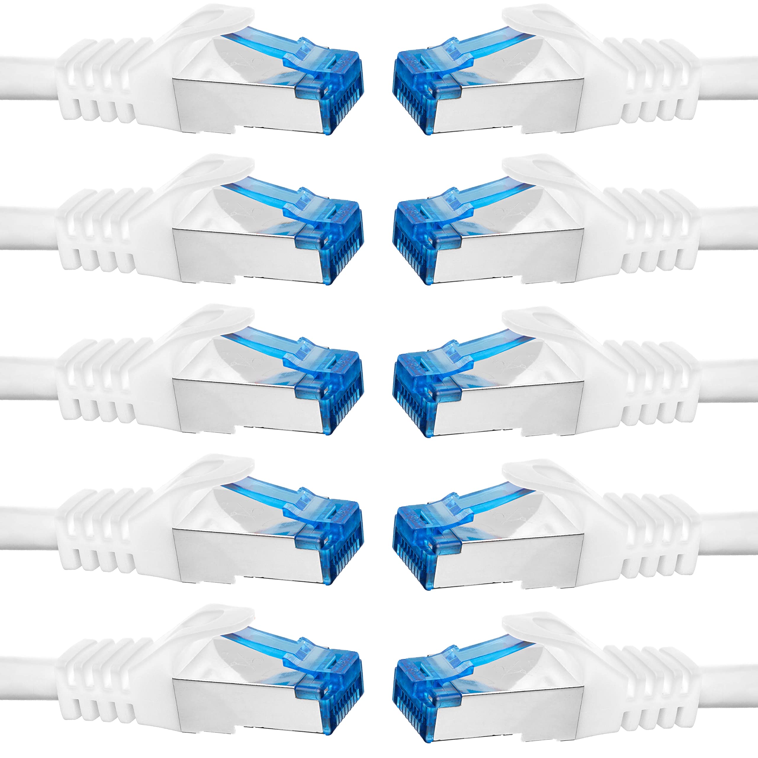 BIGtec - 10 Stück - 3m CAT.7 Gigabit Patchkabel Netzwerkkabel weiß Kupferkabel Patch Ethernt LAN DSL Kabel CAT7 (RJ45, Cat 7, S/FTP PIMF) 3,00m