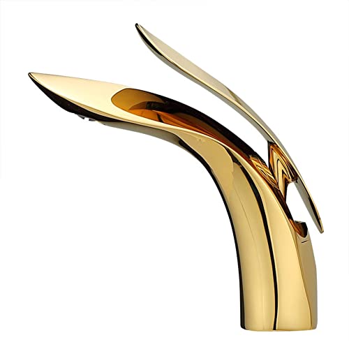 Wasserhahn Bad Einhandmischer Waschtischarmaturen, Moderner Elegant Stil Messing Waschtischarmatur Kaltes Und Heißes Wasser Vorhanden, Keramikventil, Gold