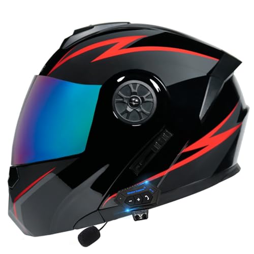 Klapphelm Mit Bluetooth Motorradhelm Modularer Helm Mit Doppelvisier ECE Zertifiziert Vollvisierhelm Fullface Helm Integral-Helm mit Eingebautem Mikrofon für Automatische Reaktion