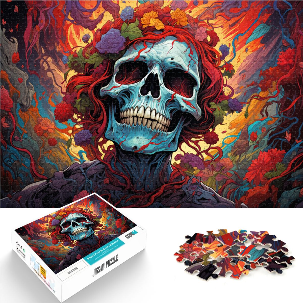 Puzzle-Geschenk, bunter Totenkopf, 1000 Teile, Puzzle für Erwachsene, Holzpuzzle, Spielzeug, Puzzle, Lernspiele, Stressabbau-Puzzle, 1000 Teile (50 x 75 cm)