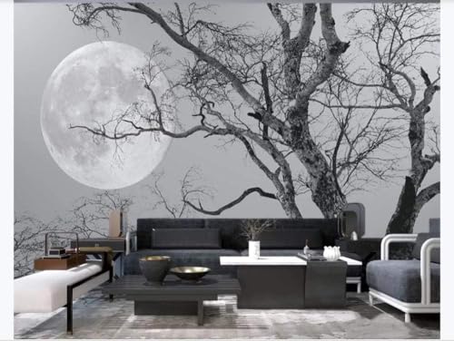 Schwarzer Und Weißer Zweig Mond 3D Tapete Poster Restaurant Schlafzimmer Wohnzimmer Sofa TV Dekorative Wand-430cm×300cm