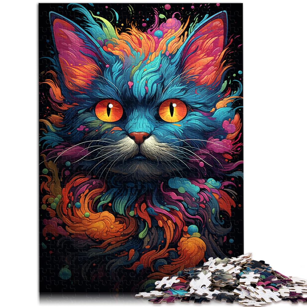 Puzzle, Lernspiele, farbenfrohe, künstlerische Katze, 1000-teiliges Puzzle für Erwachsene, Holzpuzzle, Familienunterhaltungsspielzeug, 1000 Teile (50 x 75 cm)