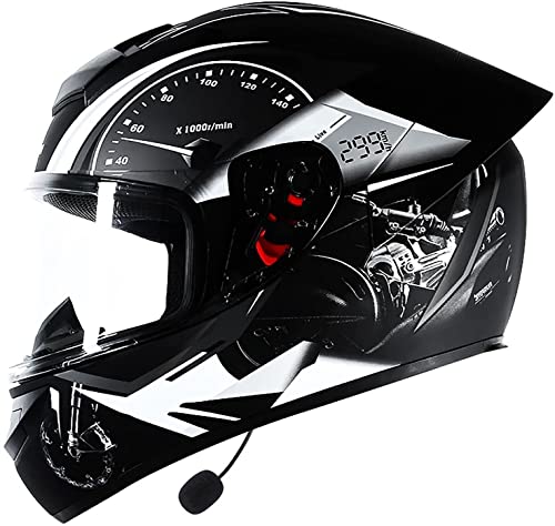 Bluetooth Motorradhelm Integralhelm Klapphelme,Erwachsene Integralhelm Motorrad Mit Anti-Fog Visier,Motocrosshelme Mit Eingebautes Mikrofon,DOT/ECE Zertifiziert (Color : E, Größe : 2XL=63-64cm)