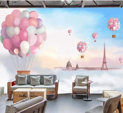 Heißluftballons Schlösser Weiße Wolken 3D Tapete Poster Restaurant Schlafzimmer Wohnzimmer Sofa TV Dekorative Wand-200cm×140cm