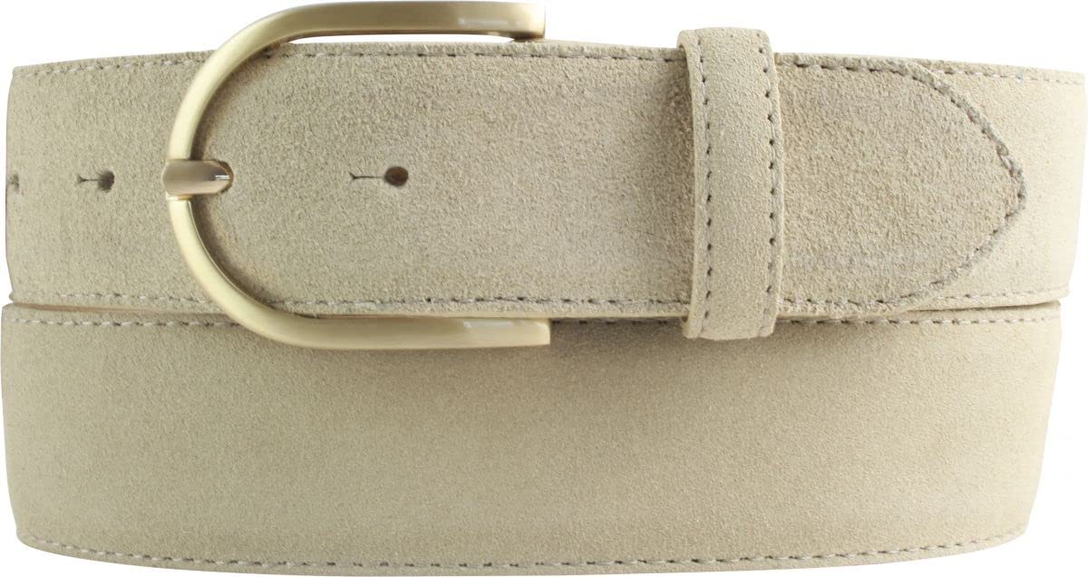 BELTINGER Damen-Gürtel aus Veloursleder 4 cm | Velour-Gürtel für Damen 40mm | Wildleder-Gürtel 4cm mit goldener Gürtelschnalle | Beige 80cm