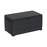 Duramax Cedargrain Durabox 416 Liter/ 110 Gallonen Kissenbox aus Kunststoff, Auflagenboxen für Terrasse und Gartenmöbel, abschließbare Kissenbox aus Kunststoff mit Gasflasche, Dunkelgrau