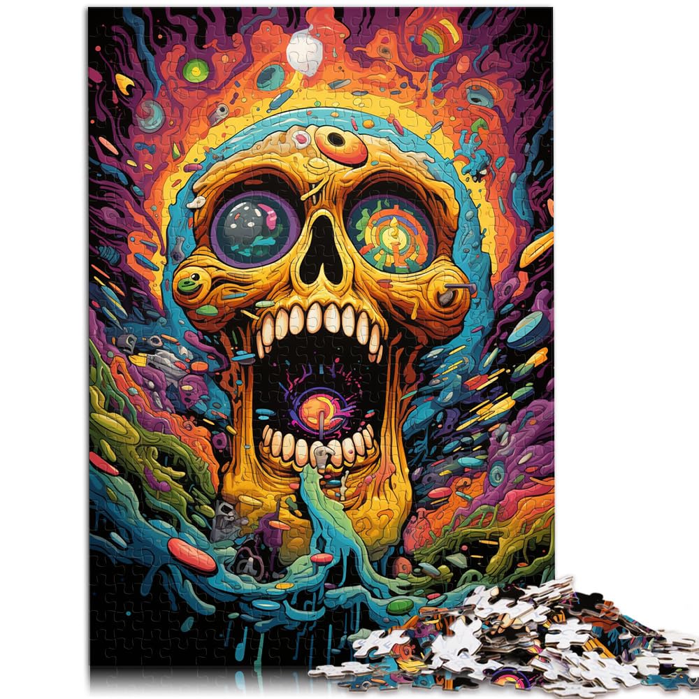 Puzzles für Bunter Psychedelischer Totenkopf, 1000 Teile, Puzzle, Holzpuzzle, Spielzeug, Puzzle, Lernspiele, Stressabbau-Puzzles, 1000 Teile (50 x 75 cm)