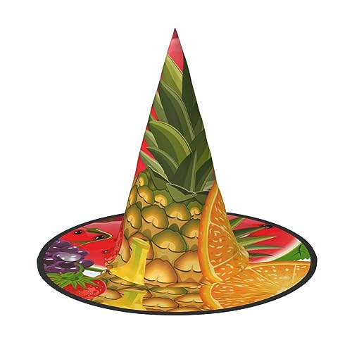 WURTON Halloween-Hexenhut mit frischen Früchten, Ananas-Druck, für Erwachsene, Halloween-Kostüme, Hexenhüte, Halloween-Dekoration, Party