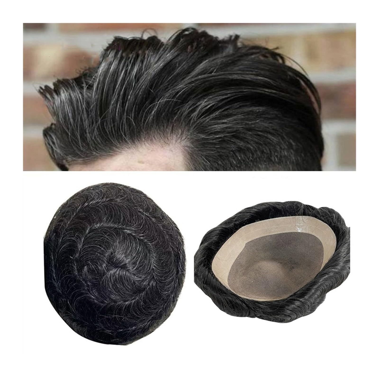 Toupet für Männer Toupet for Männer, Echthaar-Perücke, feines Mono und NPU-Basis, Herren-Toupet, indisches Remy-Haar, Prothese, glatt/30 mm gewellt, Toupet, Haarsystem, Haarteil Männer Haarersatzsyste