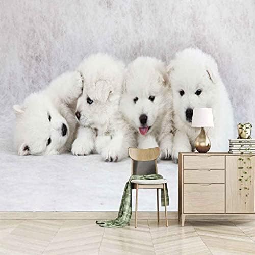 Weiße Tierhunde 3D Tapeten Wanddekoration Fototapete Sofas Wohnzimmer Wandbild Schlafzimmer-200cm×140cm