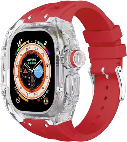 NEYENS 49 mm Fluorkautschuk-Uhrenarmband + transparentes Gehäuse-Modifikationsset, für Apple Watch Ultra 49 mm, luxuriöses Silikon-Gummiband, für Ultra 8, 49 mm Serien-Ersatz, 49 mm, Achat