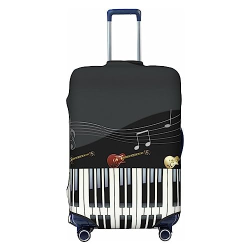 Miniks Reisegepäckhülle mit Gitarren- und Klaviermuster, strapazierfähig, passend für 45,7 - 81,3 cm große Gepäckstücke, Größe XL, Schwarz, X-Large