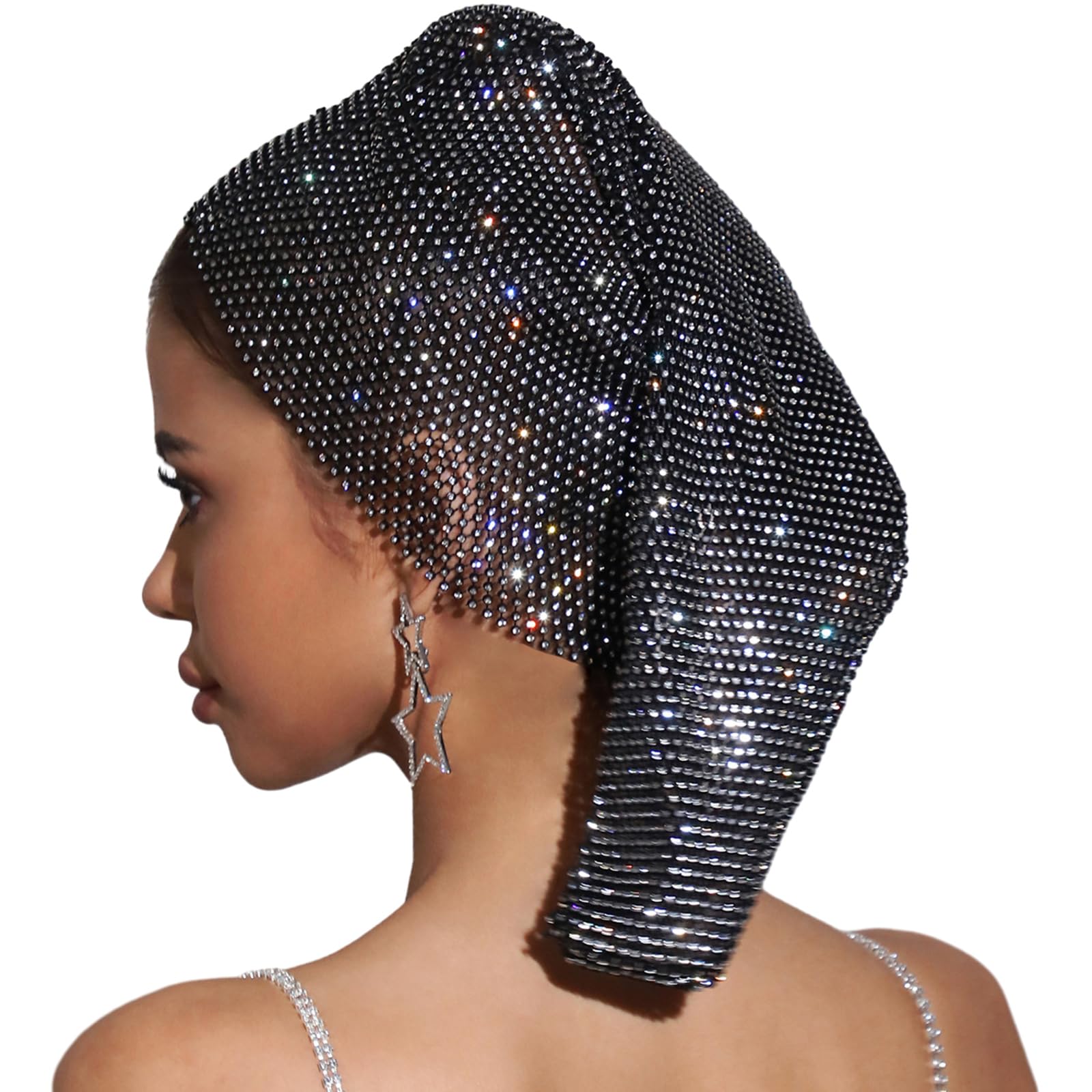 Meiliyizu Kopfwickel, funkelnder Turban-Hut für Damen, Stirnband, volle Strasssteine, Nachtclub, Party, Raves, Kostüm, Blingbling Head Wrap