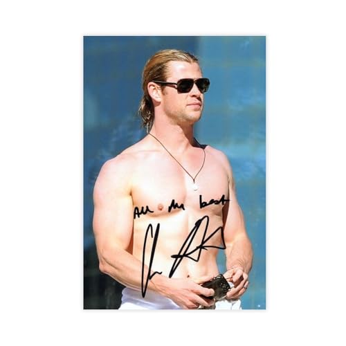 HACERR Photographie Signée Chris Hemsworth En Édition Limitée + Autogrammzertifikat, Leinwand-Poster, Schlafzimmerdekoration, Landschaft, Büro, Raumdekoration, Geschenk, 40 x 60 cm