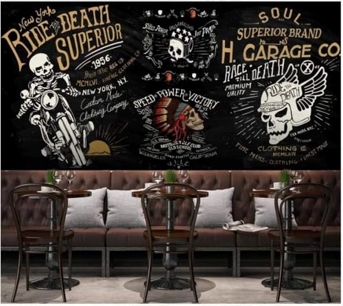 Motorrad Totenkopf 3D Tapete Poster Restaurant Schlafzimmer Wohnzimmer Sofa TV Dekorative Wand-200cm×140cm