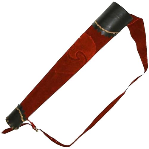 MDFCZXP Kunstleder handgemachter mittelalterlicher Köcher Verstellbarer Riemen Retro Bogenschießen Pfeil Tasche Halter,Rot,50cm