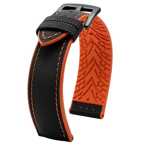 THBGTCNQ 20 mm 22 mm 24 mm Uhrenarmband aus Nylon mit Silikonunterseite for Herren, weiches, wasserdichtes Gummiarmband, Zubehör for herkömmliche Uhren und Smartwatches(Black orange02,22mm)