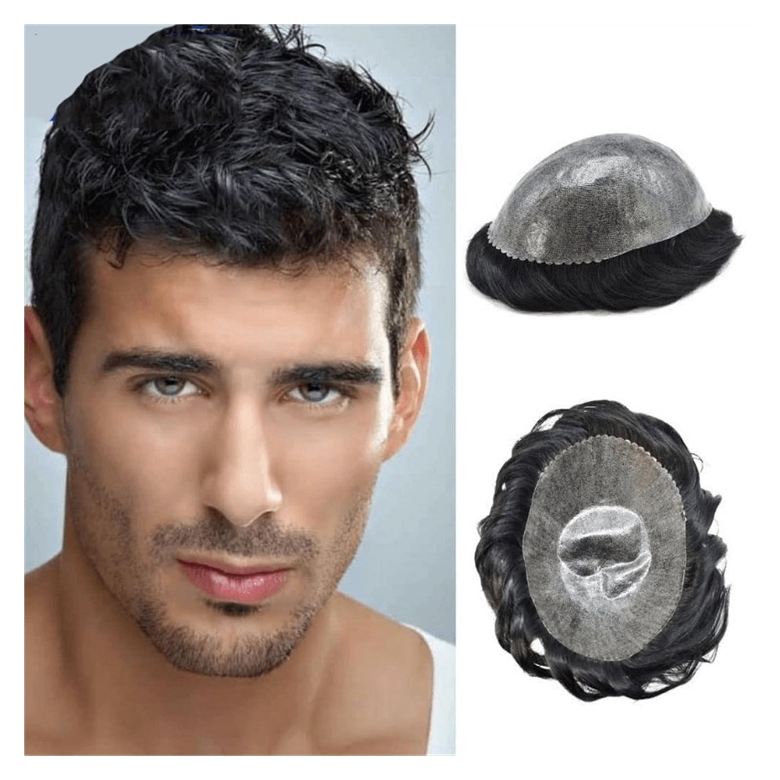 Toupet für Männer Männliche Haarprothese, volle dünne Haut, 0,1–0,12 mm, eingespritzte PU-Basis, Herren-Toupet, langlebige Herren-Haarteile, natürlicher Haaransatz, weiches Echthaar, Systemeinheit Män