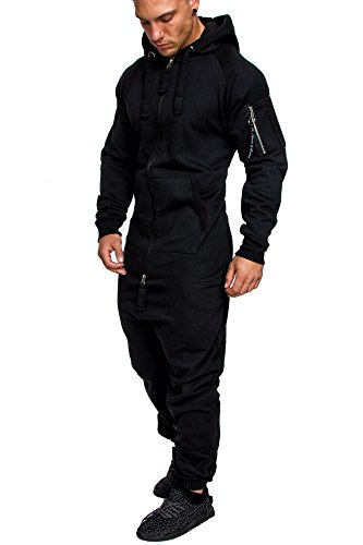 Amaci&Sons Herren Overall Jumpsuit Jogging Cargo-Style Onesie Trainingsanzug Camouflage 3006 Schwarz S