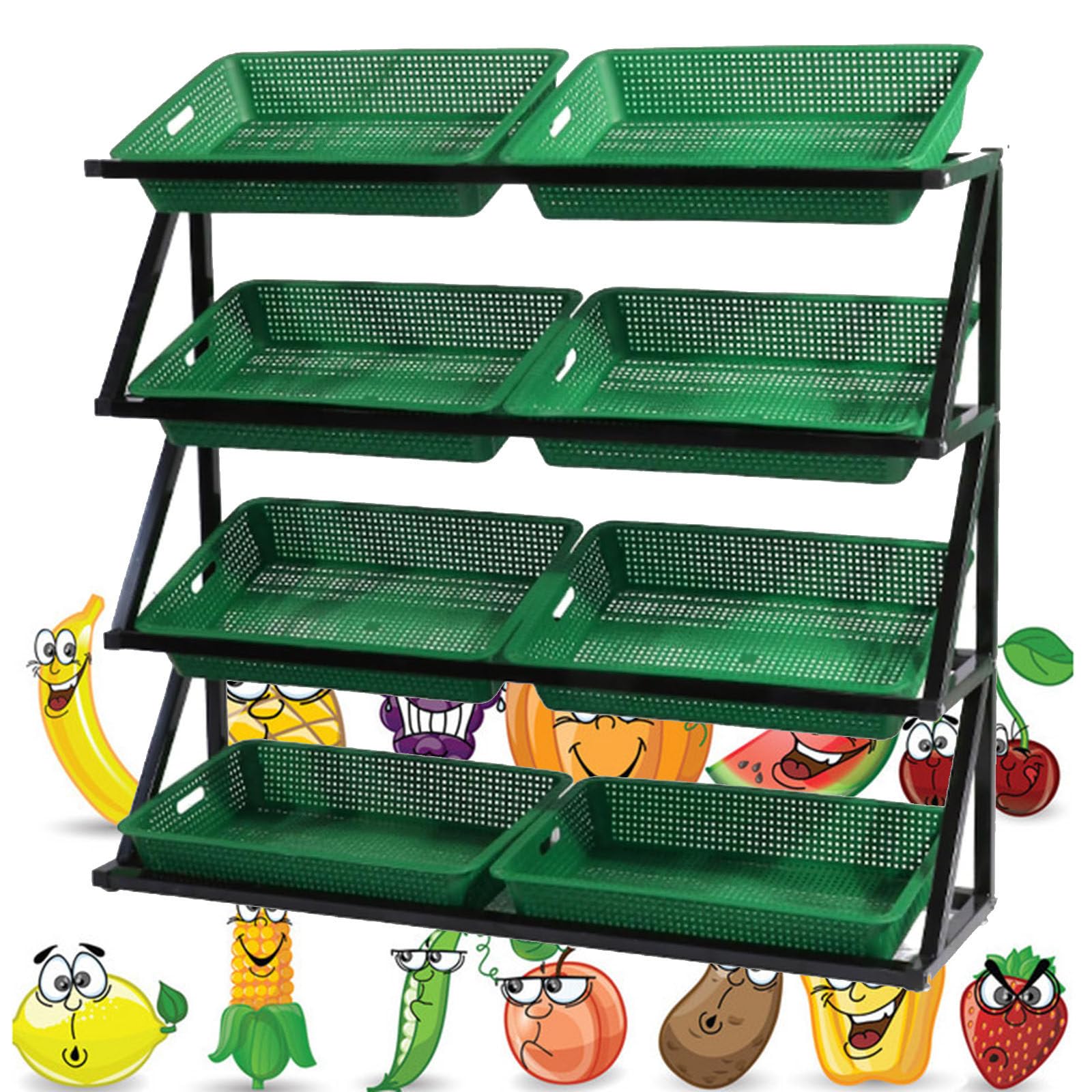 lwjunmm Servierwagen Küchenwagen mit Rollen, Gemüseregal, Obst Aufbewahrung, Rollwagen Allzweckwagen für Küche Bad Wohnzimmer, Pfanne Topf Organizer,4tiers-Green